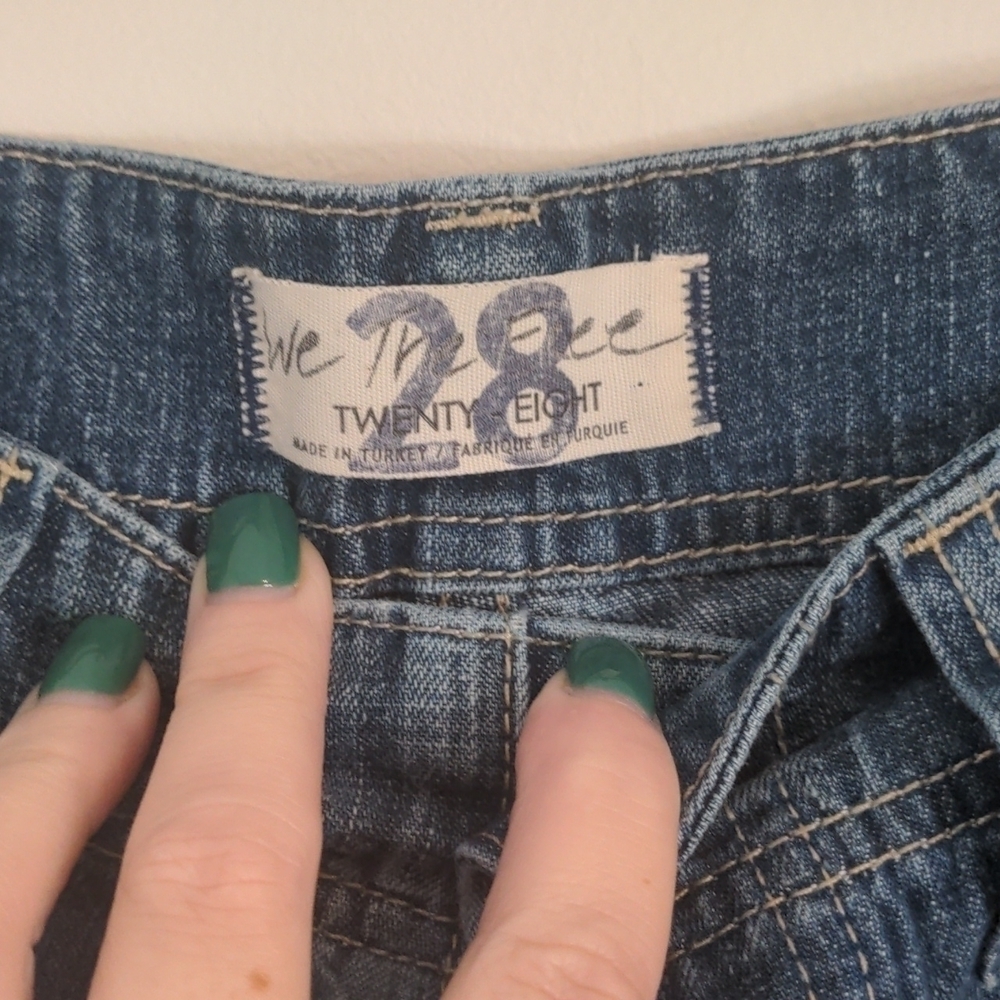 WE The Free Wide Leg High Waisted Open Side Blue Jeans 28 - Picture 7 of 10